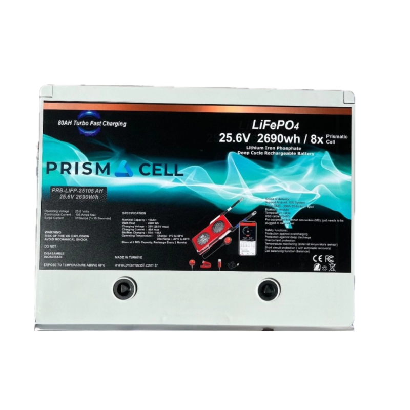 Prismacell 25.6 105A 105 Amper LiFePo4 Akü ABS Kasa (24V 100 Amper Lityum Batarya) Solar Akü