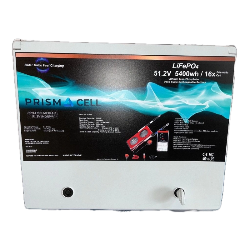 Prismacell 51.2 105A 105 Amper LiFePo4 Akü ABS Kasa (48V 100 Amper Lityum Batarya) Solar Akü