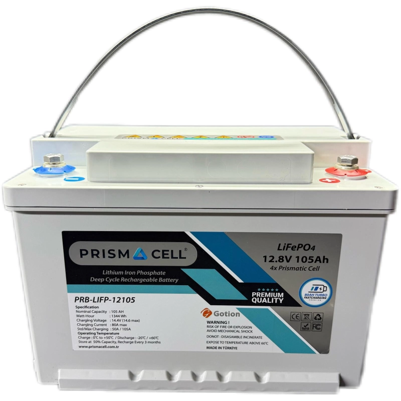 Prismacell Lifepo4 Akü 105A 105 Amper 12.8 Volt Lityum Marin, Karavan, 12V 100A Solar Akü Batarya