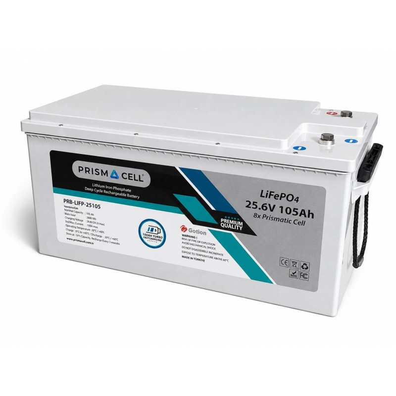 Prismacell 25.6 105A 105 Amper LiFePo4 Akü ABS Kasa (24V 100 Amper Lityum Batarya) Solar Akü