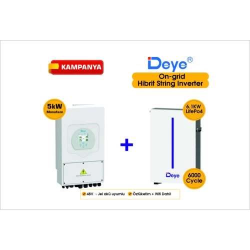 DEYE 5 KW On-Grid Hibrit Monofaze Paketi LV (48V)