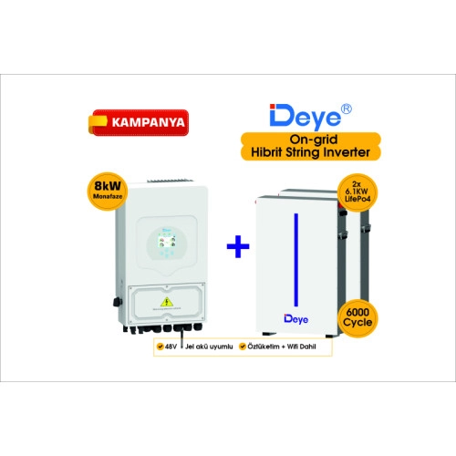 DEYE 8 KW On-Grid Hibrit Monofaze Paketi LV (48V)