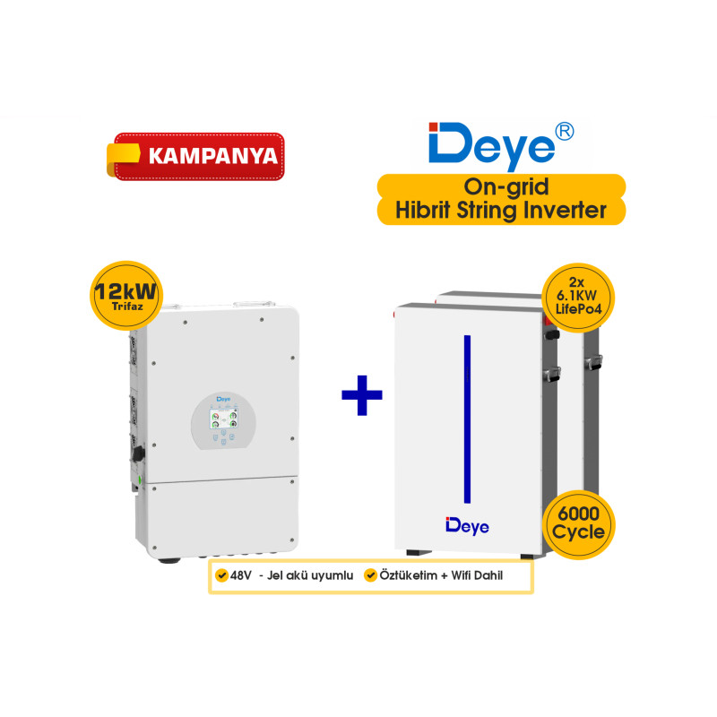 DEYE 12KW On-Grid Hibrit Trifaz Paketi LV (48V)