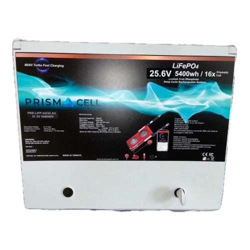 Prismacell 25.6V 210A 210 Amper LiFePo4 Akü ABS Kasa (24V 200 Amper Lityum Batarya) Solar Akü
