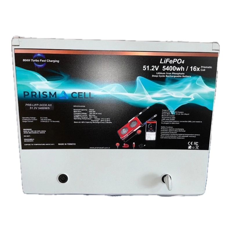 Prismacell 51.2 105A 105 Amper LiFePo4 Akü ABS Kasa (48V 100 Amper Lityum Batarya) Solar Akü