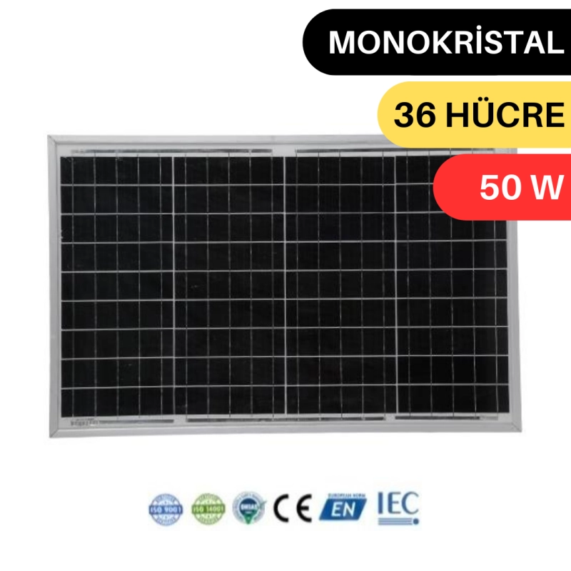 LEXRON 50W MONOKRİSTAL GÜNEŞ PANELİ